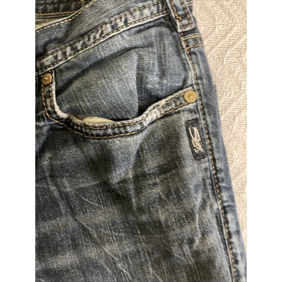 Silver Jeans Men 32x30 Blue Grayson Straight Leg Y2K EMC Denim Embroidered Biker - Picture 6 of 13